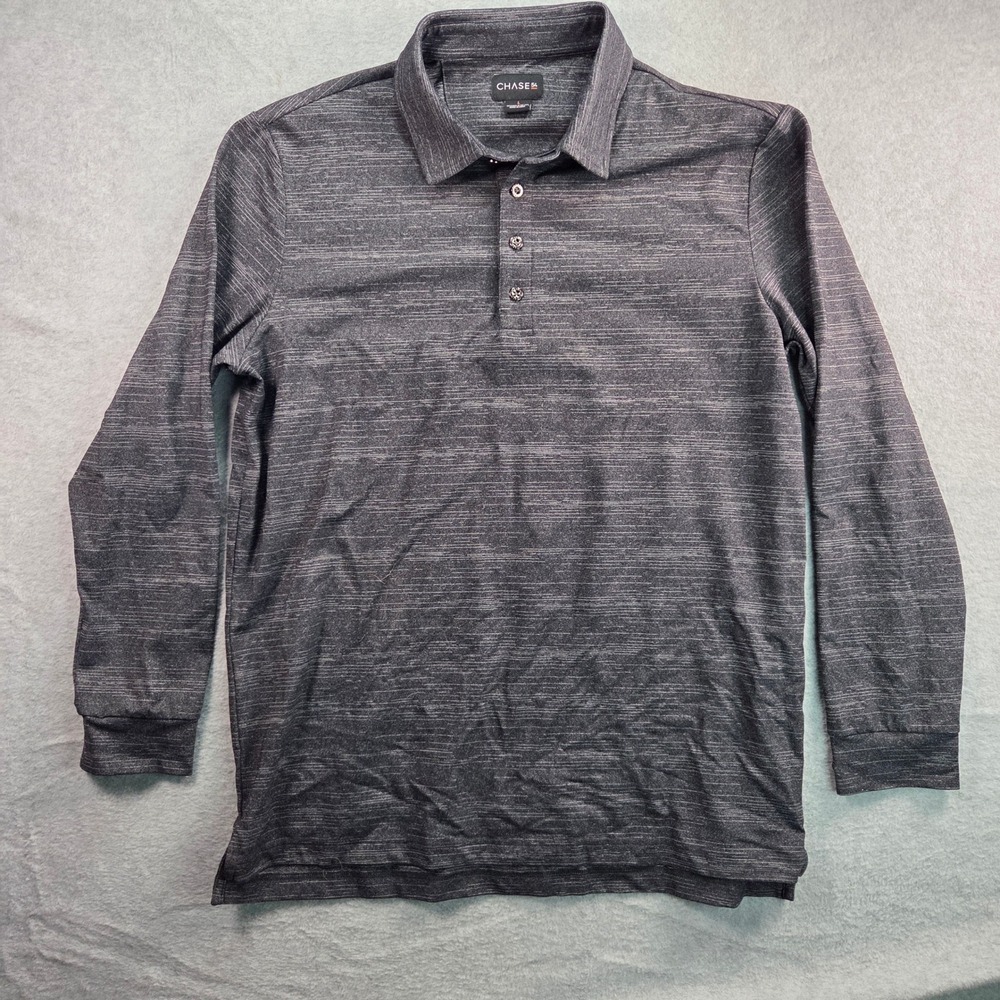 Chase 54 Long Sleeve Polo Men Large Charcoal Grey Space Performance Golf Shirt